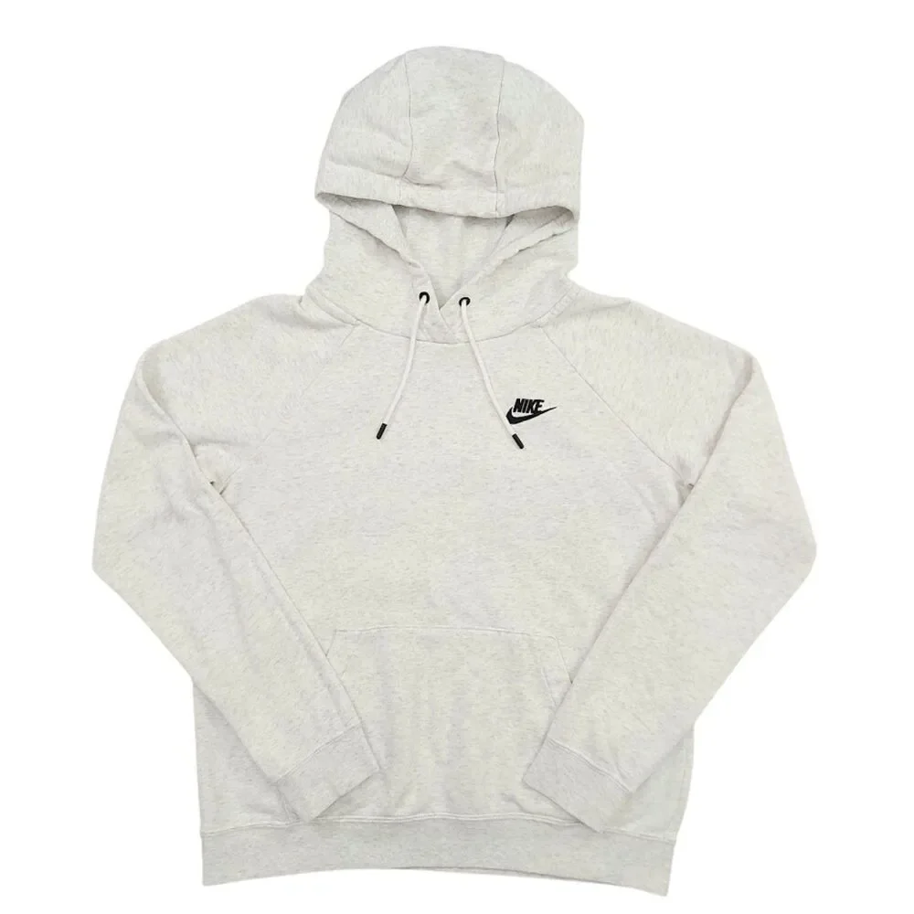 Nike Sportswear Club Fleece Pullover Hoodie Womens Small Gray White Workout Top